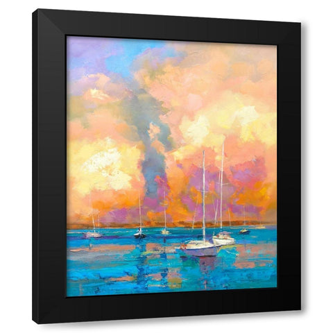 Evening On The Bay Black Modern Wood Framed Art Print with Double Matting by Bruniany, Kasia