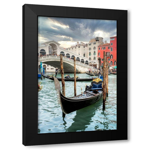 Gondola Rialto Bridge #1 Black Modern Wood Framed Art Print with Double Matting by Blaustein, Alan