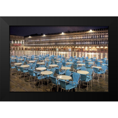 Piazza San Marco At Night Black Modern Wood Framed Art Print by Blaustein, Alan