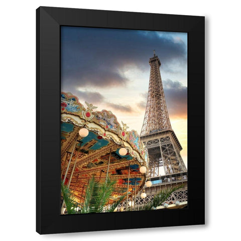 Eiffel Tower and Carousel II Black Modern Wood Framed Art Print with Double Matting by Blaustein, Alan