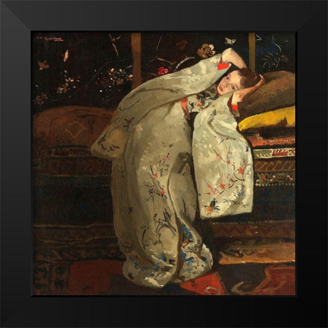 Girl in a White Kimono, 1894 Black Modern Wood Framed Art Print by Breitner, George Hendrik