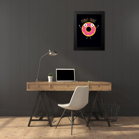 Donut Panic Black Modern Wood Framed Art Print by Buxton, Michael