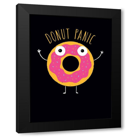 Donut Panic Black Modern Wood Framed Art Print by Buxton, Michael