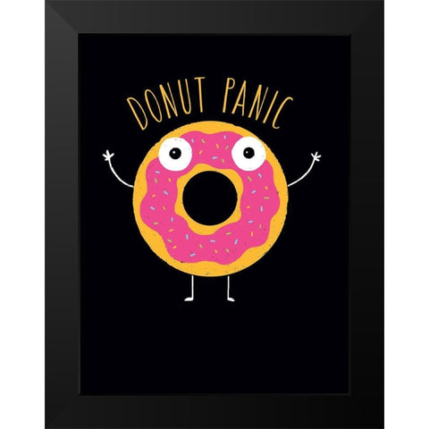 Donut Panic Black Modern Wood Framed Art Print by Buxton, Michael