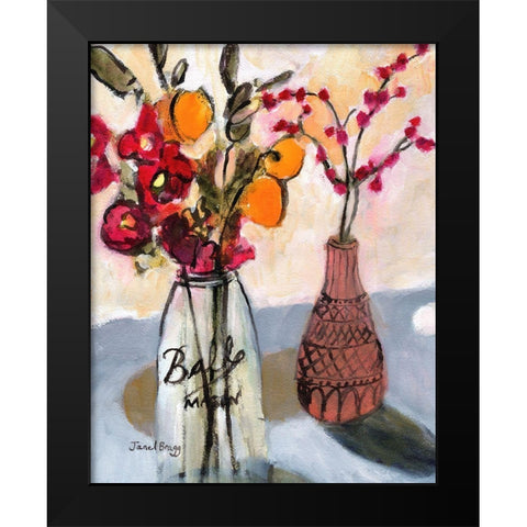 Still Life with Mason Jar and Flowers Black Modern Wood Framed Art Print by Bragg, Janel