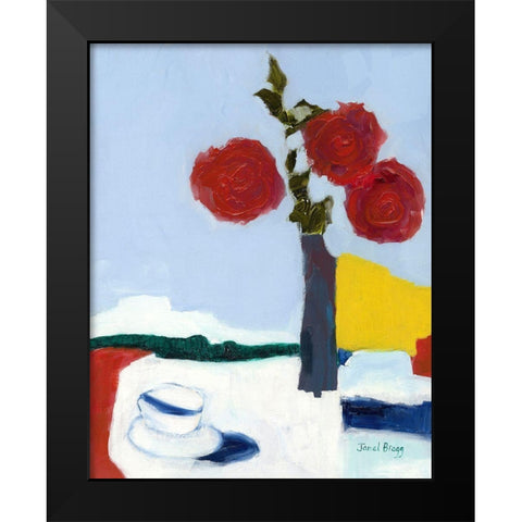 Rose and Teacup Black Modern Wood Framed Art Print by Bragg, Janel