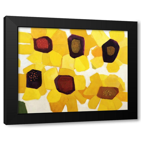 Six Sunflowers Black Modern Wood Framed Art Print by Becker, Anne