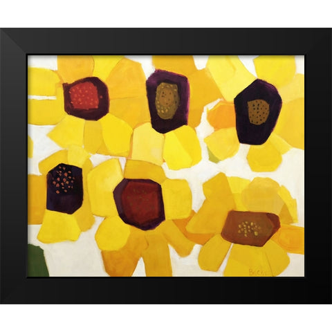 Six Sunflowers Black Modern Wood Framed Art Print by Becker, Anne