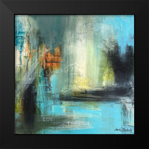 Aqua Serenity 1 Black Modern Wood Framed Art Print by Blackerby, Linda S.
