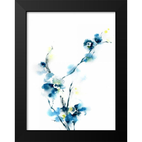 Blue Blossoms Black Modern Wood Framed Art Print by CanotStop