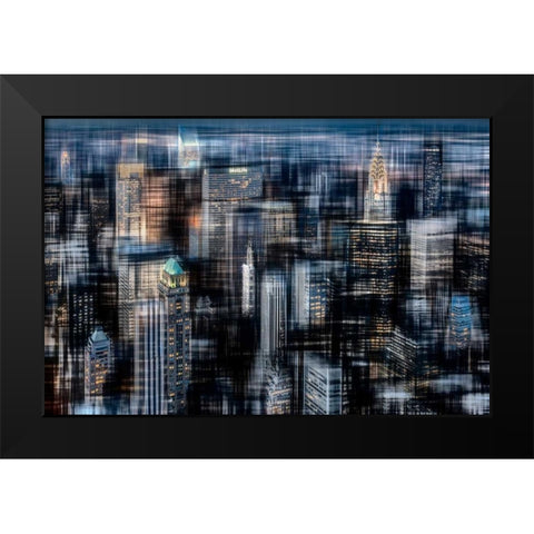 Downtown at Night Black Modern Wood Framed Art Print by Cmarits, Hannes
