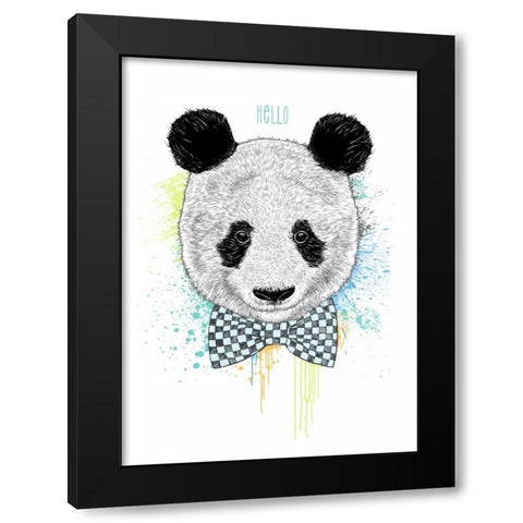 Hello Panda Black Modern Wood Framed Art Print with Double Matting by Caldwell, Rachel