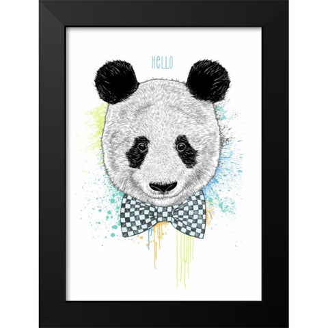 Hello Panda Black Modern Wood Framed Art Print by Caldwell, Rachel