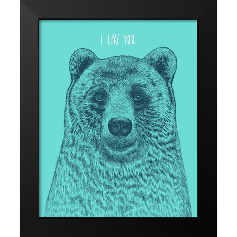 I Like You Bear Black Modern Wood Framed Art Print by Caldwell, Rachel