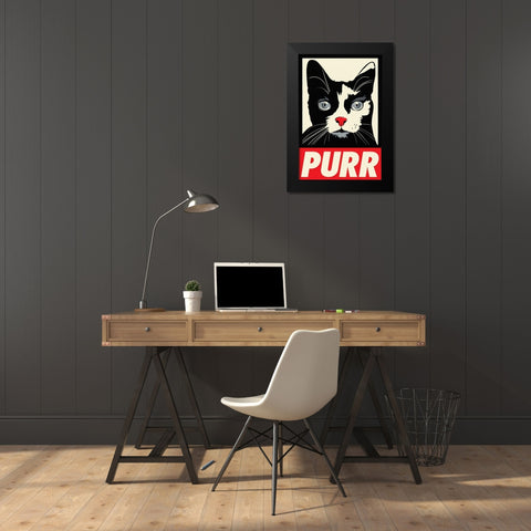 Purr Propaganda Black Modern Wood Framed Art Print by Caldwell, Rachel