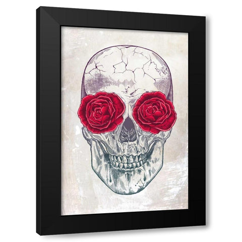Skull and Roses Black Modern Wood Framed Art Print with Double Matting by Caldwell, Rachel