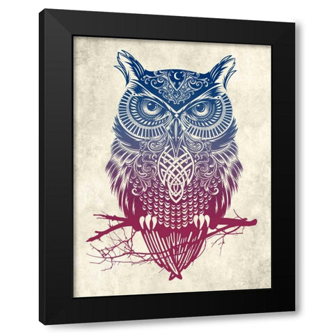 Warrior Owl Black Modern Wood Framed Art Print by Caldwell, Rachel