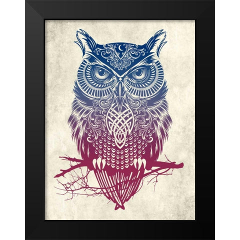 Warrior Owl Black Modern Wood Framed Art Print by Caldwell, Rachel