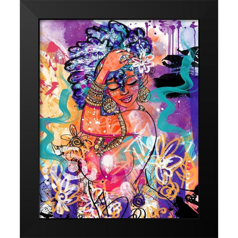 Gold Flowers Black Modern Wood Framed Art Print by Copeland, Justin