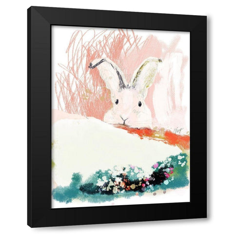 Bunny in the Garden Black Modern Wood Framed Art Print by Christine, Niya