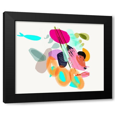 Cyan Fish Black Modern Wood Framed Art Print with Double Matting by Christine, Niya