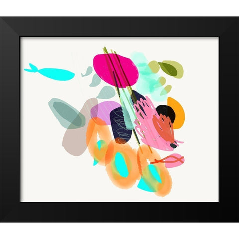 Cyan Fish Black Modern Wood Framed Art Print by Christine, Niya