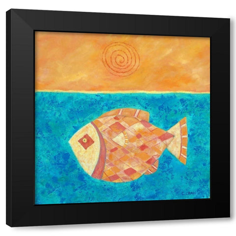 Fish With Spiral Sun Black Modern Wood Framed Art Print by Craig, Casey