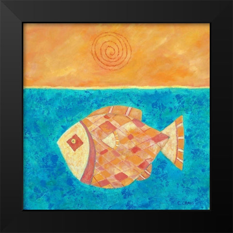 Fish With Spiral Sun Black Modern Wood Framed Art Print by Craig, Casey