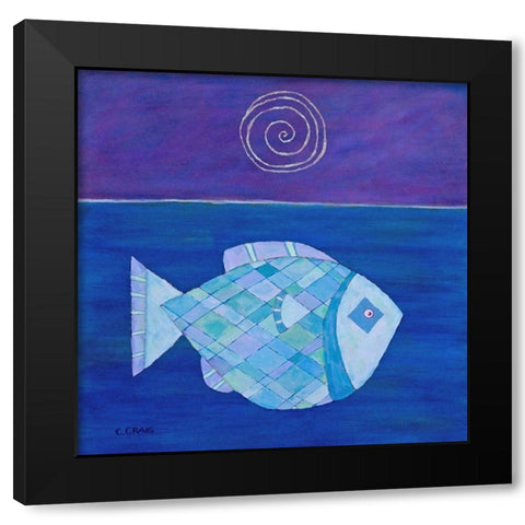 Fish With Spiral Moon Black Modern Wood Framed Art Print with Double Matting by Craig, Casey