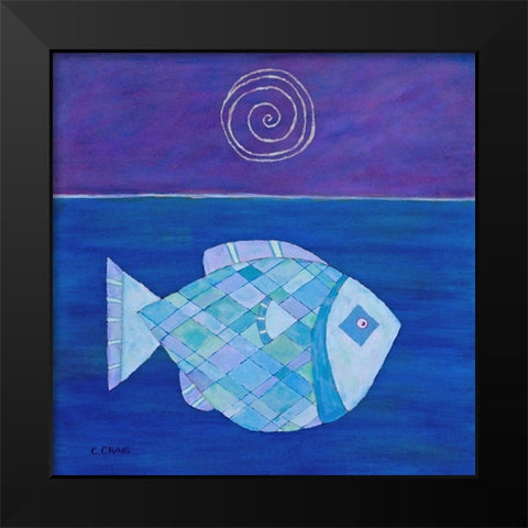 Fish With Spiral Moon Black Modern Wood Framed Art Print by Craig, Casey