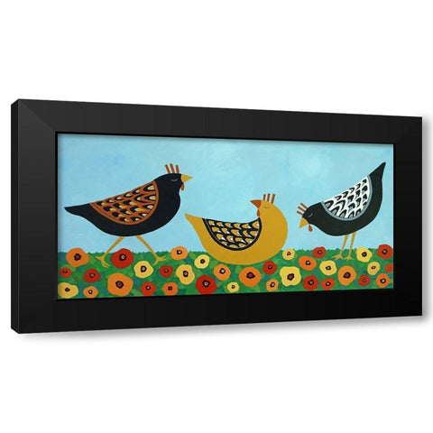 Hens and Poppies Black Modern Wood Framed Art Print by Craig, Casey