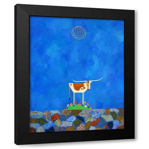 Longhorn on Wildflower Hill Black Modern Wood Framed Art Print with Double Matting by Craig, Casey