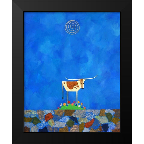 Longhorn on Wildflower Hill Black Modern Wood Framed Art Print by Craig, Casey