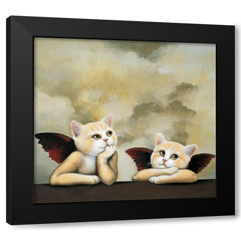 Raphael Cat Black Modern Wood Framed Art Print with Double Matting by Chameleon Design, Inc.
