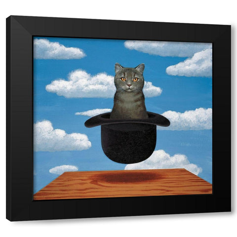 Magritte Cat Black Modern Wood Framed Art Print by Chameleon Design, Inc.