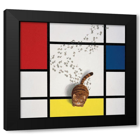 Mondrian Cat Black Modern Wood Framed Art Print by Chameleon Design, Inc.