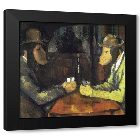 Poker Playing Dogs Black Modern Wood Framed Art Print with Double Matting by Chameleon Design, Inc.