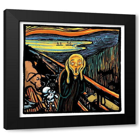Munch Dog Black Modern Wood Framed Art Print with Double Matting by Chameleon Design, Inc.