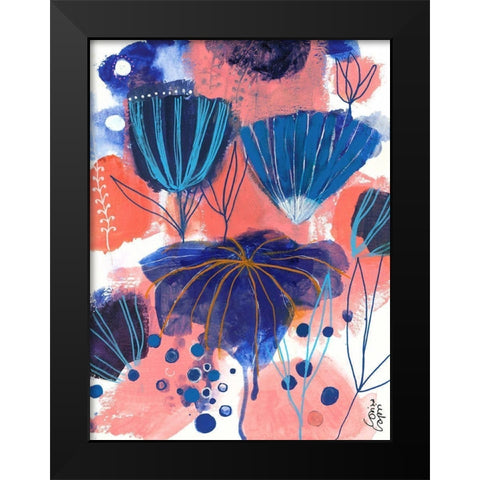 Blumen Blues Black Modern Wood Framed Art Print by Capri, Corina