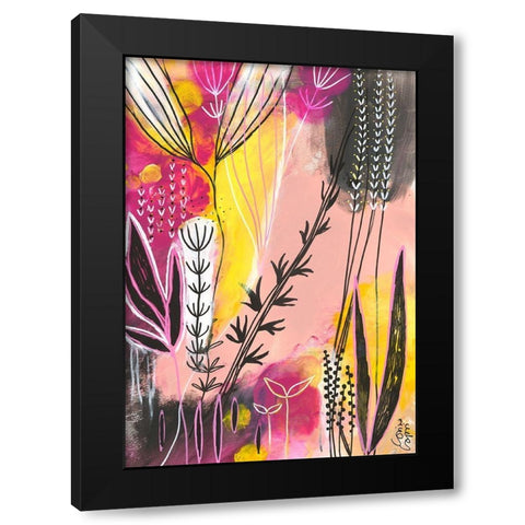Spring In Pink Black Modern Wood Framed Art Print with Double Matting by Capri, Corina