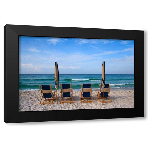 Beach Chairs Black Modern Wood Framed Art Print by Cannon, George