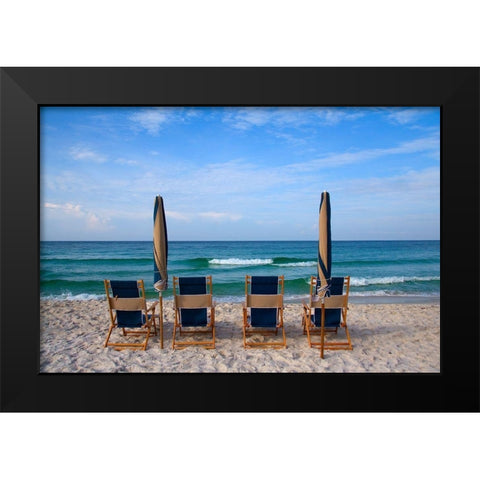 Beach Chairs Black Modern Wood Framed Art Print by Cannon, George