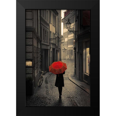 Red Rain Black Modern Wood Framed Art Print by Corso, Stefano