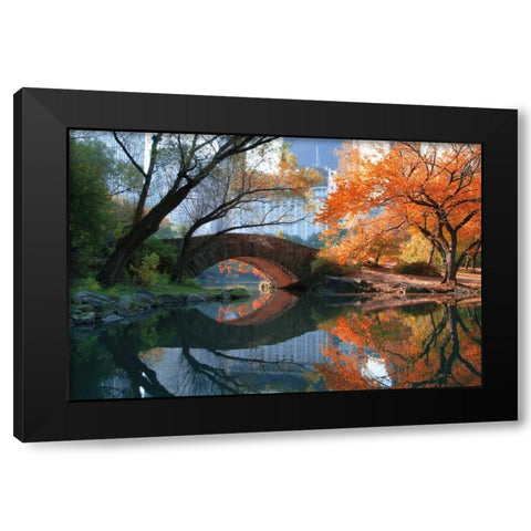Gapstow Bridge Fall Black Modern Wood Framed Art Print with Double Matting by Chen, Michael