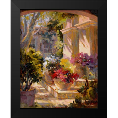 Flowered Courtyard Black Modern Wood Framed Art Print by Carr, Betty