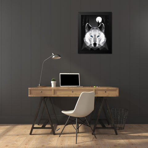 Tundra Wolf Black Modern Wood Framed Art Print by Davies Babies