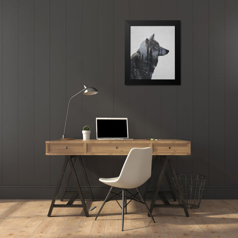 Winter Wolf Black Modern Wood Framed Art Print by Davies Babies