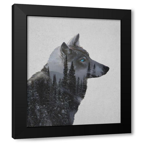 Winter Wolf Black Modern Wood Framed Art Print with Double Matting by Davies Babies
