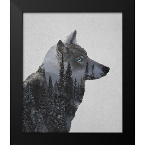 Winter Wolf Black Modern Wood Framed Art Print by Davies Babies