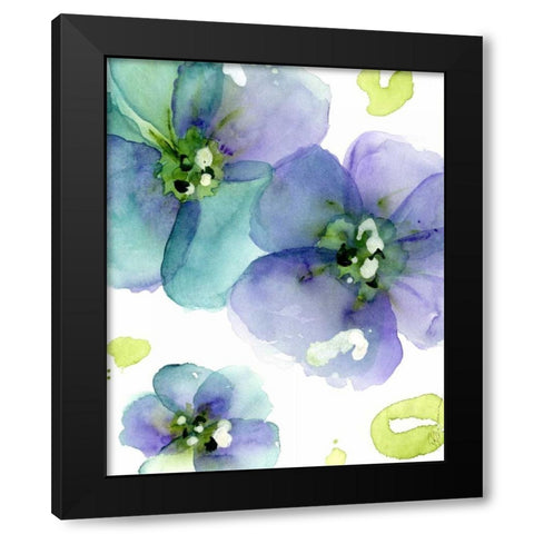 Blue Flowers Black Modern Wood Framed Art Print with Double Matting by Derman, Dawn